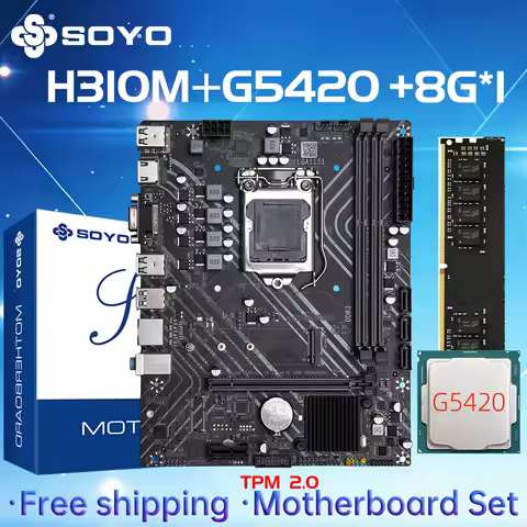 SOYO H310M DDR3 Motherboard G5420 CPU 8G RAM Intel LGA1151 TPM2.0 Computer com Kit Xeon PC GAME PCIE