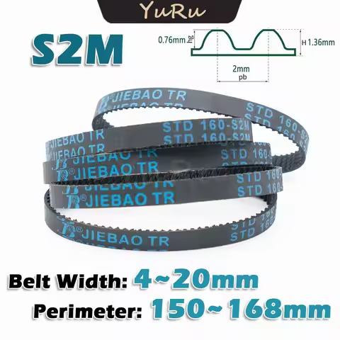 S2M Timing Belt Perimeter 150 152 154 156 158 160 162 164 166 168mm Width 4~20mm Rubber Transmission