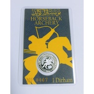1 dirham, horseback @rchery silver Perak 999 999 silver card certificate