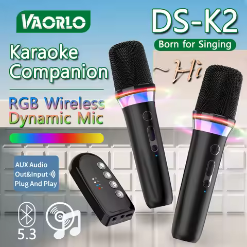 DS-K2 Karaoke Companion Bluetooth 5.3 Wireless Dynamic Microphone RGB Light KTV DSP Mixer System 3.5