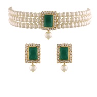 Gold Plated Indian Wedding Bollywood Stone Pearl Choker Necklace Jewellery Set For Women