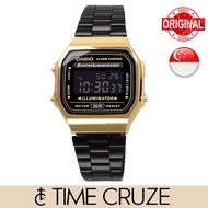 [Time Cruze] Casio A168 Black Stainless Steel Gold Tone Digital Men Women Watch A168WEGB-1B A168WEGB
