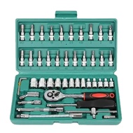 46pcs Car Repair Tool Kit Ratchet Wrench Sockets Set Motorcycle Auto Mechanic Hand Tools Toolbox