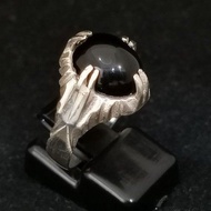 925 Pure Silver Men's Ring With 10x12mm Black Agate Stone. Cincin Perak Lelaki Dengan Batu Agate Hitam.