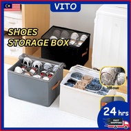 Cloth Compartment Shoes Storage Box With lid Dustproof Organizer Box Kotak Simpan Kasut Kotak 收纳盒