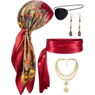 Adult Pirate Costume Pirate Hat Head Scarf Sash Belt Eye Patch Necklace Errings For Women Halloween 