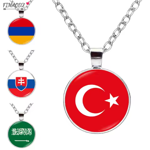 FIMAODZ Map Flag Necklace Turkey Russia Slovakia Cyprus Saudi Arabia Israel Lebanon Emblem Glass Pen