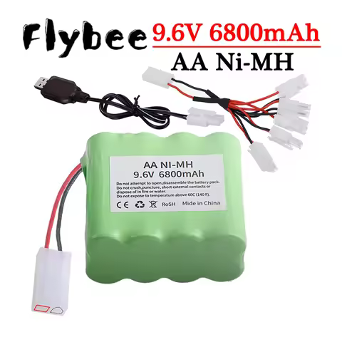 Upgraded 6800mAh 9.6V Ni-MH Battery with Charger For Rc toys Cars Tank Train Robot Boat parts AA 9.6