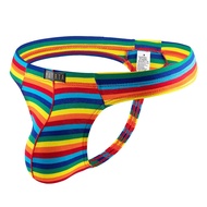 [วิจิตร]ผู้ชาย Micro Thong เซ็กซี่ U กระเป๋านูนชุดชั้นในกางเกง Rainbow Stripe G String บิกินี่ Breat