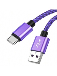 1條usb C尼龍編織充電器線,usb A To Usb C快速充電器線type C數據同步線,適用於iphone 15/15 Plus/15 Pro/15 Pro Max,samsung Galaxy A14 5g A13 A54 A53 S23 S22 Ultra S21 S20 A23 A24 A03s 7pro 6 Moto Android手機充電線