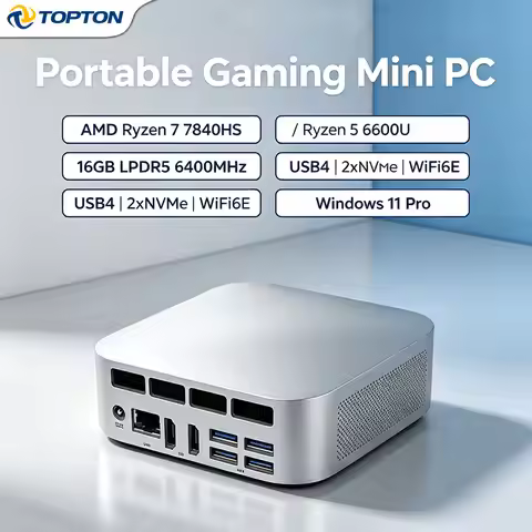 Topton AMD Ryzen 7 7840HS R5 6600U 16GB LPDDR5 6400MHz Gaming Mini PC Host Compact Nuc Office Mini C
