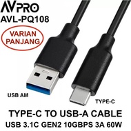 - AVPRO AVL-PQ108 Type-C to USB-A Cable USB 3.1C Gen2 10gbps 60w BLACK