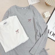 Áo thun nữ dài tay cổ tim NƠ nhỏ chất cotton khô 3158 dày dặn giữ nhiệt