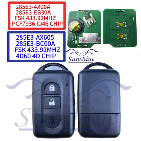 Sunshine Keyless Remote key 433MHz ID46/4D60 for Nissan X-trail Qashqai Pathfinder Micra NV200 285E3