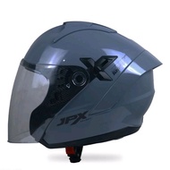 JPX Nova X Half Face Helmet Solid Grey Glossy Microlock Double Visor DOT SNI