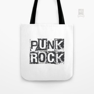 Punk Rock Black Grunge Block Canvas Tote Bag