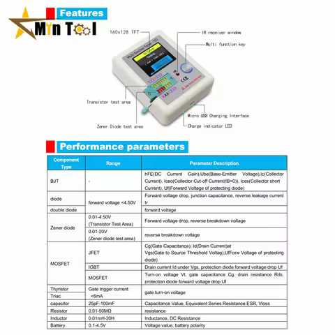 LCR TC1 1.8" TFT LCD Multimeter Transistor Tester Diode Triode Capacitor Resistor Test Meter MOSFET 