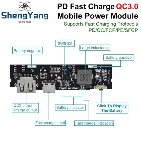 1/2/5PCS TZT QC3.0 QC2.0 Dual USB 18W Type-C USB SW6106PD Fast Charge Mobile Power Bank 18650 Chargi