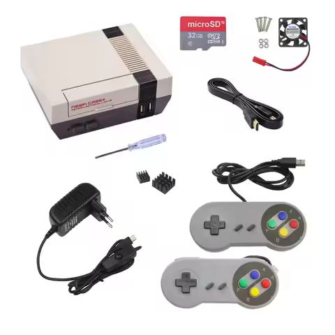 Raspberry Pi 3 Model B+ NESPI Case+ with Power Adapter USB Game Controller 32G SD Card Cooling fan H