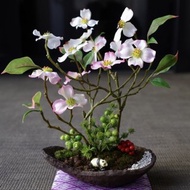 花水木與熊貓迷你仿真盆栽 日本和風居家裝飾 永不凋謝