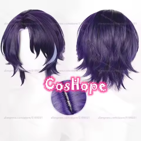 HSR Dr. Ratio Cosplay Wig 33cm Dark Blue Purple Wig Heat Resistant Synthetic Wigs for Halloween Carn