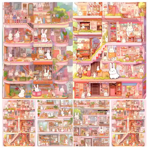 Painting by Numbers Kit Hand Paint Cartoon Rabbit Bazaar Animal Children DIY Seascape Acrylic Artwor