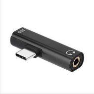 黑色 華為 小米 充電聽歌二合一音頻線3.5mm轉換器type-c耳機轉接頭