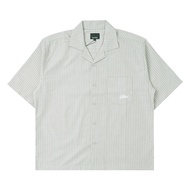 KEMEJA Spellbind Verge Beige Striped Boxy Shirt - Men's Short Beige Shirt