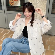 KOKO 4 สี เสื้อเชิ้ตคอโปโลแขนยาวลายโบว์สีชมพูสำหรับผู้หญิง เสื้อคลุมกันแดดแฟชั่นสไตล์เกาหลี เสื้อสีช