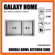 Horsemen 8445A-ST Double Bowl 304 Stainless Steel Undermount Kitchen Sink