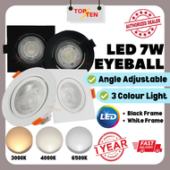 Led 7W Eyeball Spotlight Recessed Downlight Sirim Approval 3 Color White Black Frame Adjustable For Plaster Ceiling