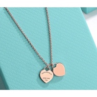S925 Golden Pink Heart Double Necklace