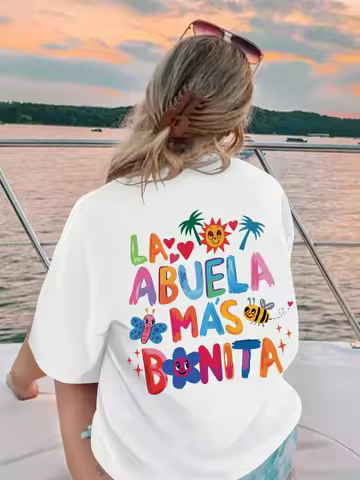 La Abuela Más Bonita Printing T Shirt Female Summer Fashion Clothes Street Breathable Short Sleeve C