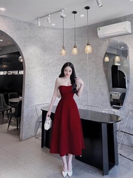 Đầm nhung 2 dây cườm nơ lưng bản to phù hợp chị em đi chơi đi tiệc - Thời trang BB