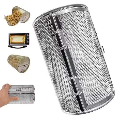 Rotisserie Basket Stainless Steel Rotisserie Grill Basket Oven Round Rack Basket Heat Resistant Kitc