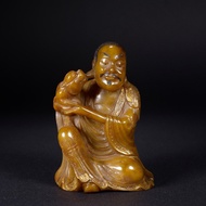 清代壽山石描金伏虎羅漢雕像