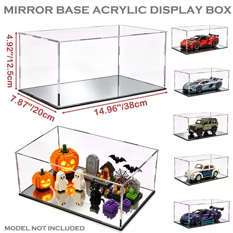 Mirror Base Acrylic Display Box-Dustproof Showcase and Storage Case suit for Lego Car Sets, Diecast 