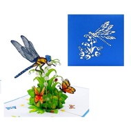 3D Dragonfly Card & Butterfly on Flower – Unique Handmade Pop Up Card A05