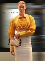 「1回著96%🆕」CHARLES & KEITH 草編綁結手提包 拉鍊式 小CK手提 肩背 斜背包 二用包