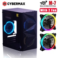YGT Gaming PC Case With 2 Fans Tempered Glass Side Micro ATX Case Desktop Computer Case