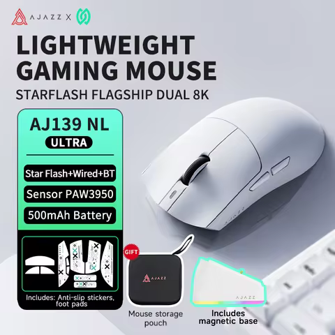 AJAZZ AJ139P NL V3 Ultra Tri-Mode Gaming Mouse, 63g Lightweight, PAW3950 42K DPI, Star Flash+2.4G+BT
