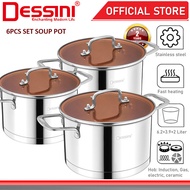 DESSINI ITALY 6 PCS 16CM 20CM 24CM Stainless Steel Casserole Induction Non-stick Stock Pot Bowl Pan 