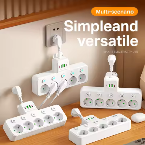 Plug EU with USB EU Plug and Socket, Wall Socket Extender Multi-Pole Socket Wall Plug Charger Electr