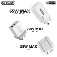 🇸🇬 WK DESIGN 65W / 20W Quick Charge USB ports PD Power Delivery TYPE C / QC3.0 / GaN SAFETY MARK App
