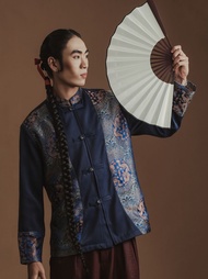 (JUN) CNY Shirt 2026 เสื้อตรุษจีนผู้ชาย สีน้ำเงินลายภูเขา รุ่น MA