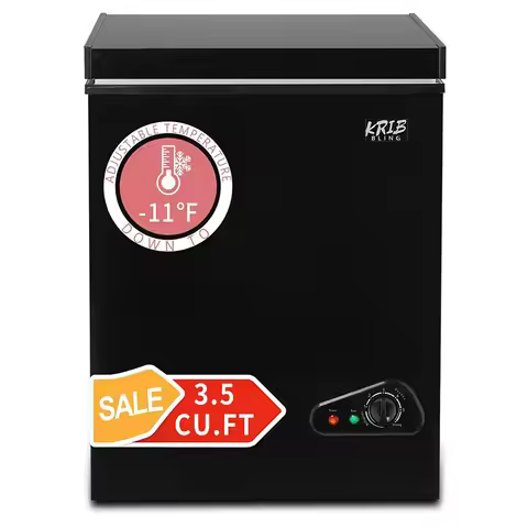 KRIB BLING 3.5 Cu.Ft Compact Chest Freezer with Removable Basket, Krib Bling Top Door Open Freestand