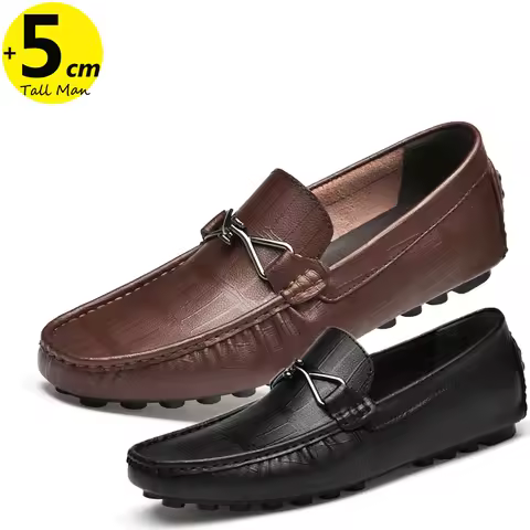 Loafers Man Pu Leather Shoes Business Men Elevator Lift Chunky Height Increase Insoles 6CM Plus Size
