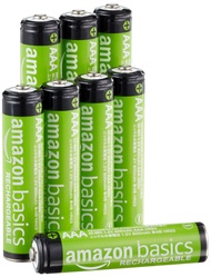 Amazon Basics 8-Pack Rechargeable AAA NiMH Performance Batteries, 800 mAh, Recharge up to 1000x Time