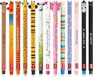 LEGAMI - Set of 13 Erasable Gel Pens with Thermosensitive Erase Ink, coloured ink & fun novelty barr