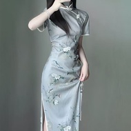New Young Girls' qipao Long Style Chinese Traditional Skirt Gentle Cheongsams Retro Republic Style S